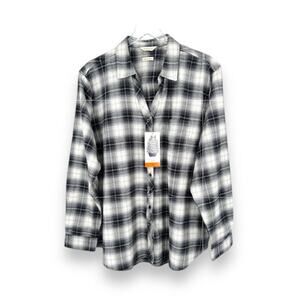 Weatherproof women's blouse XXL comfort stretch flannel plaid button down NEW
